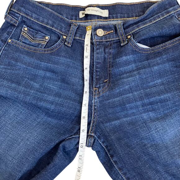 Levi’s Wmns Sz 28x32 505 Straight Leg Dark Wash Jeans w Faux-Flap Pockets Casual - Picture 16 of 16